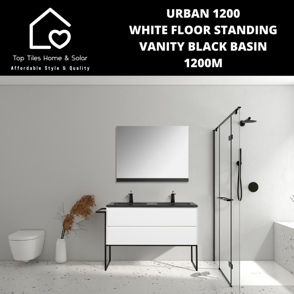 Urban 1200 White Floor Standing Vanity Black Basin - 1200m