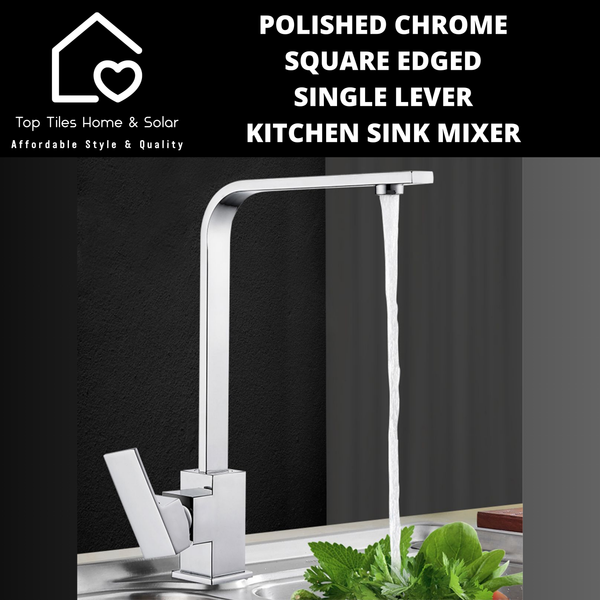 Polished Chrome Square Edged Single Lever Kitchen Sink Mixer