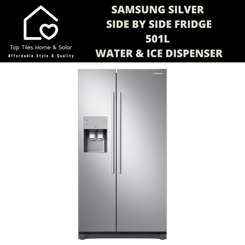 Samsung Silver Side by Side Fridge- 501L Water & Ice Dispenser