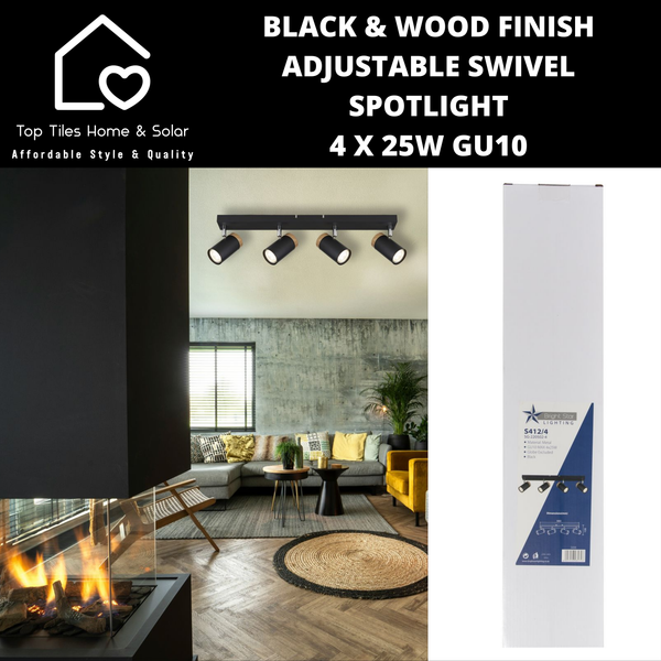 Black & Wood Finish Adjustable Swivel Spotlight - 4 x 25W GU10