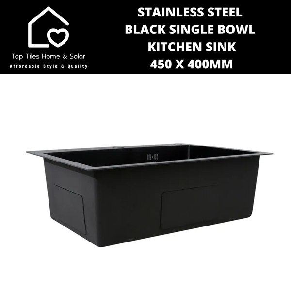 Stainless Steel Black Single Bowl Kitchen Sink - 450 x 400mm