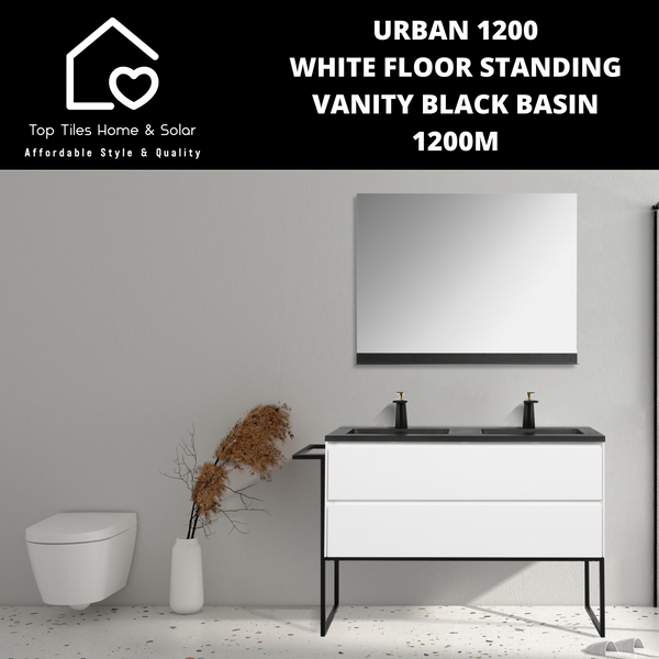 Urban 1200 White Floor Standing Vanity Black Basin - 1200m