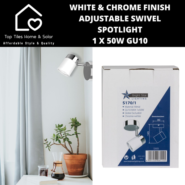 White & Chrome Finish Adjustable Swivel Spotlight - 1 x 50W GU10
