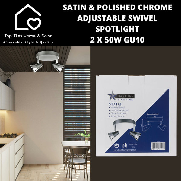 Satin & Polished Chrome Adjustable Swivel Spotlight - 2 x 50W GU10