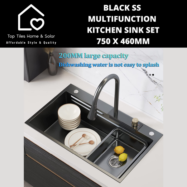 Black Stainless Steel Multifunction Kitchen Sink Set - 750 x 460mm