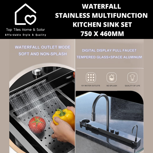 Waterfall Stainless Multifunction Smart Kitchen Sink Set - 750 x 460mm