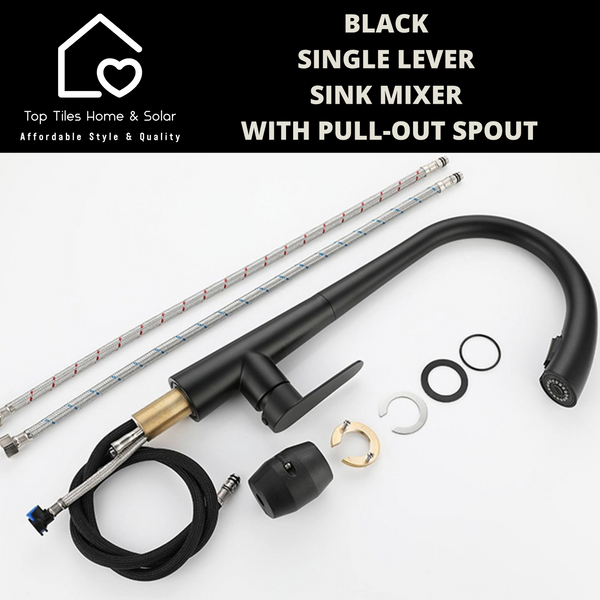 Black Single Lever Sink Mixer With Pull-Out Spout