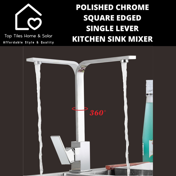 Polished Chrome Square Edged Single Lever Kitchen Sink Mixer