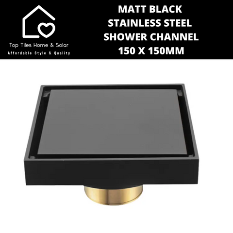 Matt Black Stainless Steel Shower Channel - 150 x 150mm