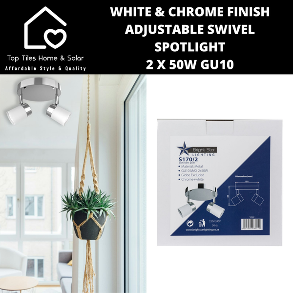 White & Chrome Finish Adjustable Swivel Spotlight - 2 x 50W GU10