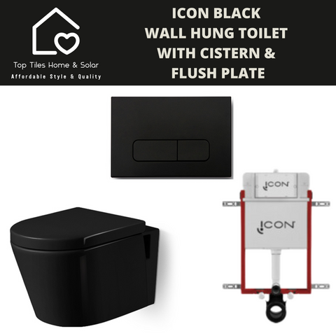 Icon Black Wall Hung Toilet With Cistern & Flush Plate