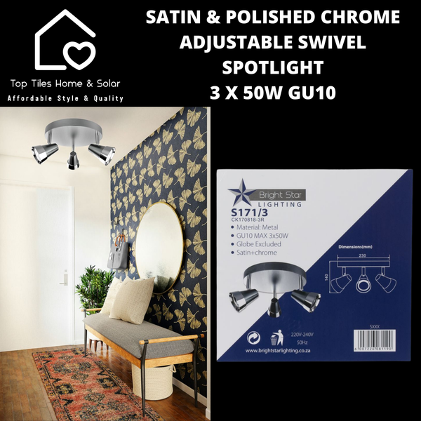 Satin & Polished Chrome Adjustable Swivel Spotlight - 3 x 50W GU10