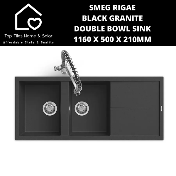 Smeg Rigae Black Granite Double Bowl Sink - 1160 x 500 x 210mm