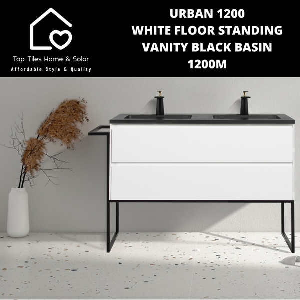 Urban 1200 White Floor Standing Vanity Black Basin - 1200m