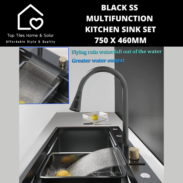 Black Stainless Steel Multifunction Kitchen Sink Set - 750 x 460mm