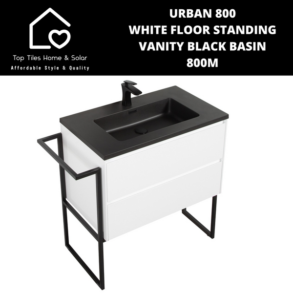 Urban 800 White Floor Standing Vanity Black Basin - 800m