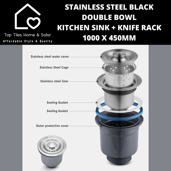 Stainless Steel Black Double Bowl Kitchen Sink - 1000 x 450mm