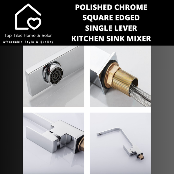 Polished Chrome Square Edged Single Lever Kitchen Sink Mixer
