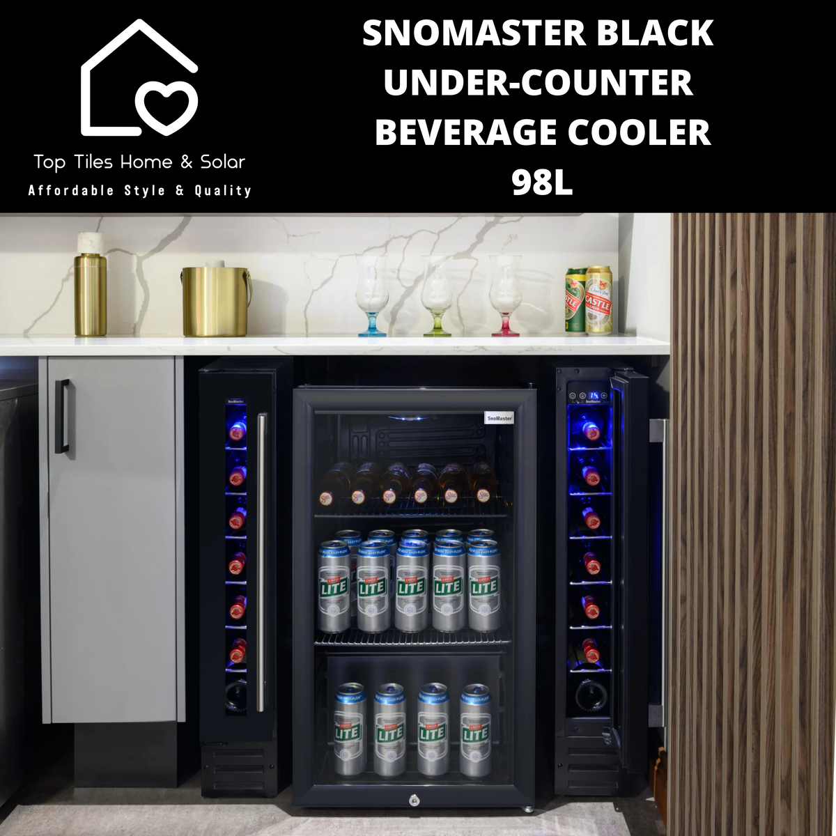 SnoMaster Black UnderCounter Beverage Cooler 98L Top Tiles Home & Solar