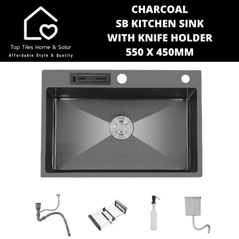 Charcoal SB Kitchen Sink with Knife Holder - 550 x 450mm