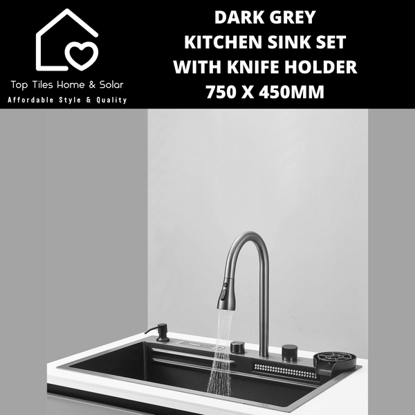 Dark Grey Kitchen Sink Set with Knife Holder - 750 x 450mm