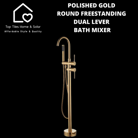Polished Gold Round Freestanding Dual Lever Bath Mixer