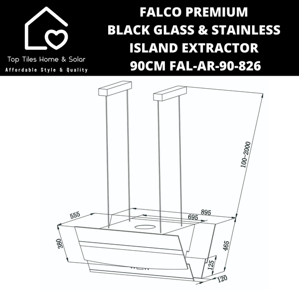Falco Premium Black Glass & Stainless Island Extractor - 90cm FAL-AR-90-826