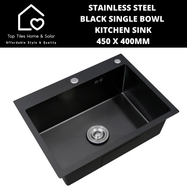 Stainless Steel Black Single Bowl Kitchen Sink - 450 x 400mm