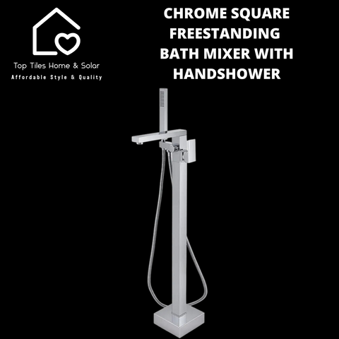Chrome Square Freestanding Bath Mixer With Handshower