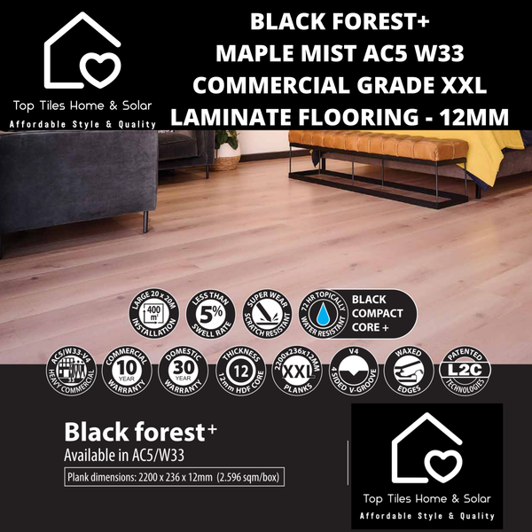 Black Forest+ Maple Mist AC5 W33 Commercial Grade XXL Laminate Flooring - 12mm