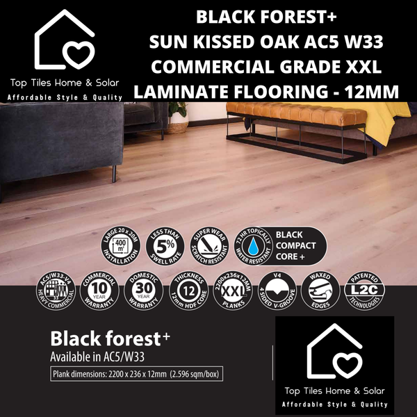 Black Forest+ Sun Kissed Oak AC5 W33 Commercial Grade XXL Laminate Flooring - 12mm