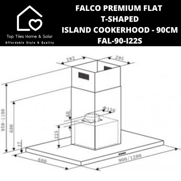 Falco Premium Flat T-Shaped Island Cookerhood - 90cm FAL-90-I22S