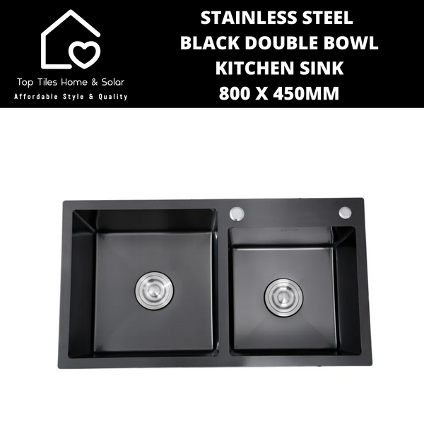 Stainless Steel Black Double Bowl Kitchen Sink - 800 x 450mm