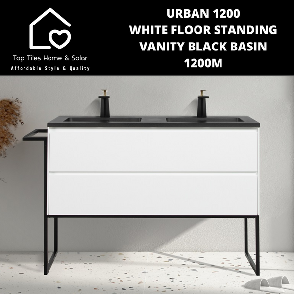 Urban 1200 White Floor Standing Vanity Black Basin - 1200m
