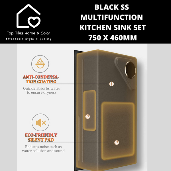 Black Stainless Steel Multifunction Kitchen Sink Set - 750 x 460mm