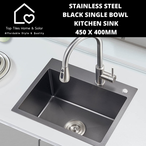 Stainless Steel Black Single Bowl Kitchen Sink - 450 x 400mm