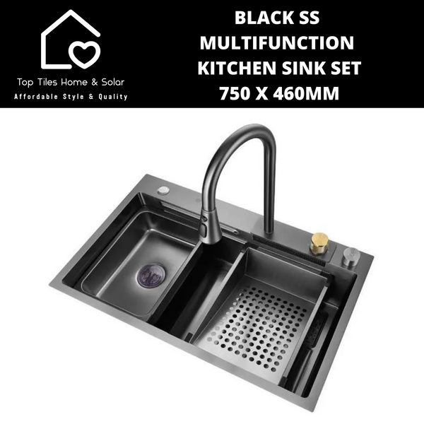Black Stainless Steel Multifunction Kitchen Sink Set - 750 x 460mm