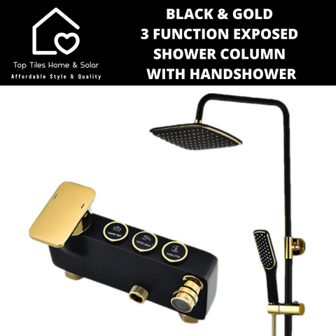 Black & Gold 3 Function Exposed Shower Column With Handshower