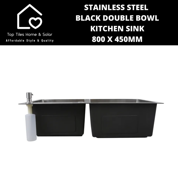 Stainless Steel Black Double Bowl Kitchen Sink - 800 x 450mm