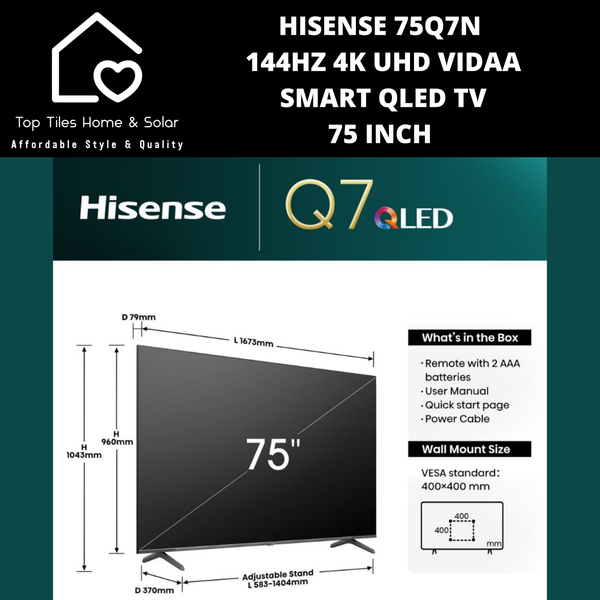 Hisense 75Q7N 144Hz 4K UHD Vidaa Smart QLED TV - 75 Inch