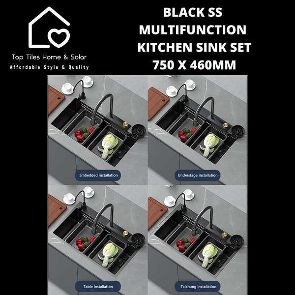 Black Stainless Steel Multifunction Kitchen Sink Set - 750 x 460mm