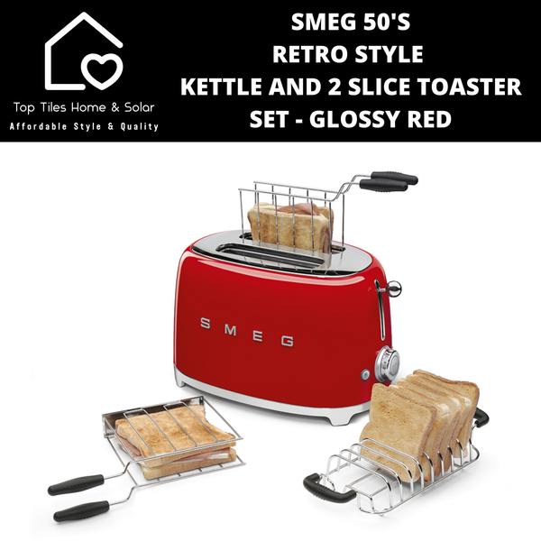Smeg 50's Retro Style Kettle and 2 Slice Toaster Set - Glossy Red