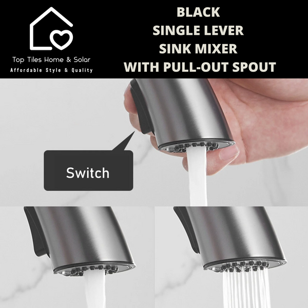 Black Single Lever Sink Mixer With Pull-Out Spout