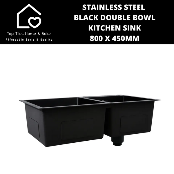 Stainless Steel Black Double Bowl Kitchen Sink - 800 x 450mm