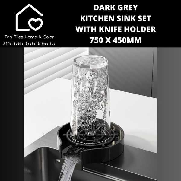 Dark Grey Kitchen Sink Set with Knife Holder - 750 x 450mm