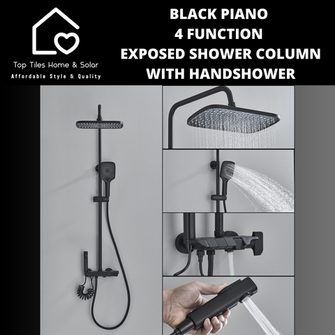 Black Piano 4 Function Exposed Shower Column With Handshower