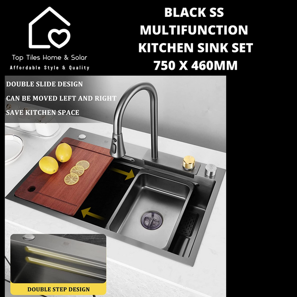 Black Stainless Steel Multifunction Kitchen Sink Set - 750 x 460mm