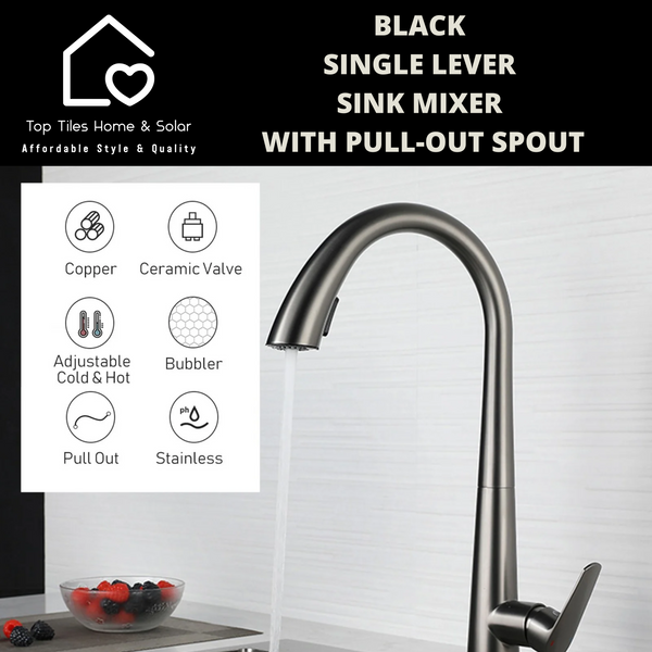Black Single Lever Sink Mixer With Pull-Out Spout