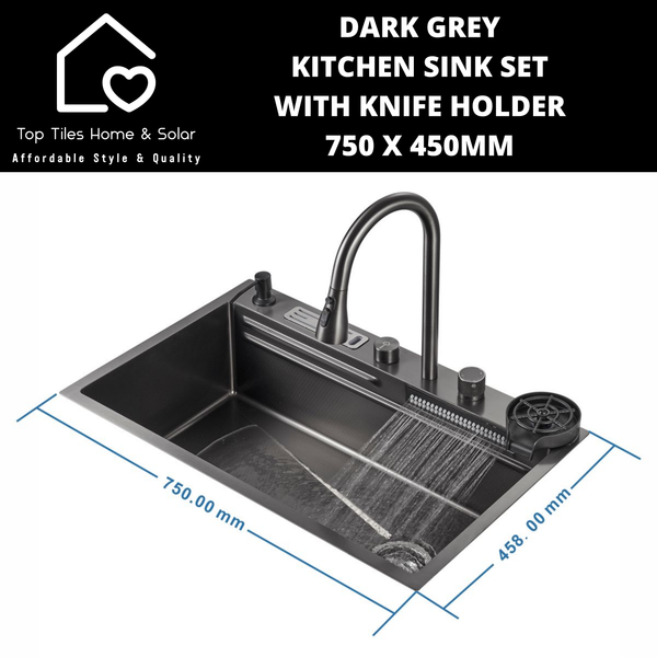 Dark Grey Kitchen Sink Set with Knife Holder - 750 x 450mm