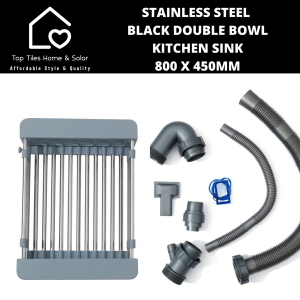 Stainless Steel Black Double Bowl Kitchen Sink - 800 x 450mm